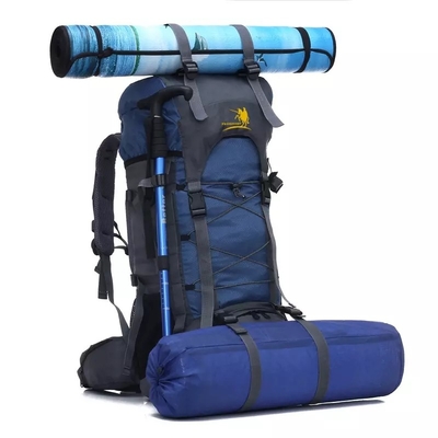 Blauer 60L wasserdichter kampierender Bergsteigen-Rucksack des Rucksack-BSCI
