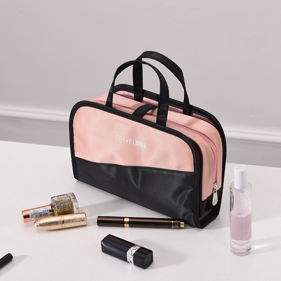 Schwarze rosa wasserdichte Kosmetiktasche-faltbares klares Plastikkulturtasche-Make-up