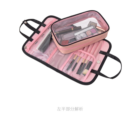 Schwarze rosa wasserdichte Kosmetiktasche-faltbares klares Plastikkulturtasche-Make-up
