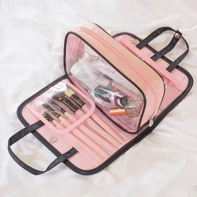 Schwarze rosa wasserdichte Kosmetiktasche-faltbares klares Plastikkulturtasche-Make-up