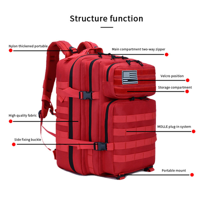 Rotes Polyester-wandern taktischer Reise-Laptop Militärrucksack 45L im Freien