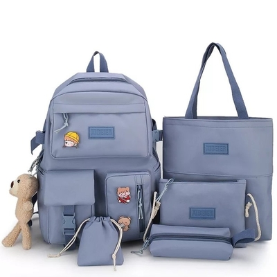 Mädchen-Schultasche stellte Segeltuch ein, das 5-teiliger Rucksack Riemen-Bleistift-Tasche ODM einstellte