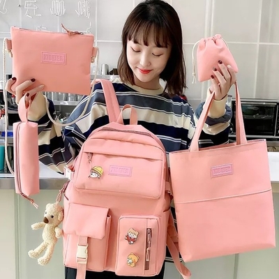 Mädchen-Schultasche stellte Segeltuch ein, das 5-teiliger Rucksack Riemen-Bleistift-Tasche ODM einstellte