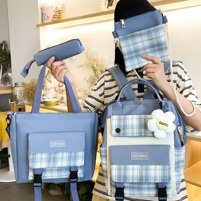Segeltuch-Mädchen-Schultasche stellte College ein, das wasserdichte nette Buch-Tasche Geldbörse einstellt